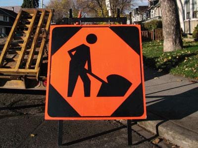 Construction sign on the street
